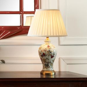 Chinese Ceramic Biedermeier Painted Bronze Table Lamp American Style Bedroom Decorative Lampshade Soft Light Bedroom Lamp