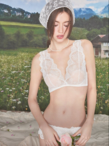 Miss Curiosity | French Lace Bra Set Slimming for Large Breasts Wireless Thin White