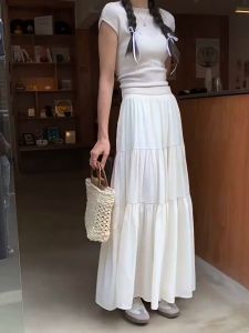 🌟CORE🌟dresses women new style 2025 Elastic Waist Cake Skirt Patchwork Long Large Hem Skirt Women Trendy Design Sense Skirt 2️⃣0️⃣2️⃣5️⃣