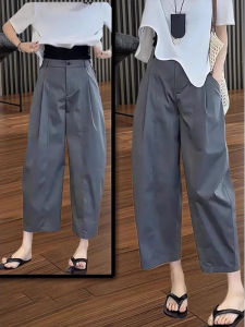 Loose Wide Leg Casual Pants Women Summer New Style Pure Color Elegant Short Size Nine Point Knife Edge Pants Korean Version