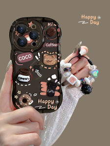 Full Coverage Bubble Bear Silicone Phone Case for  15 pro Max Cute Wave Edge Design Hand Sticker Ins Style 12 Diamond Pendant