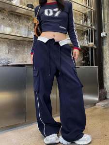 Quần Ống Rộng Cạp Cao Phong Cách Mỹ Cho Nữ Mùa Xuân Thu Đông Quần Dài Ống Đứng Rộng Rãi Có Túi Lớn Quần Công Sở