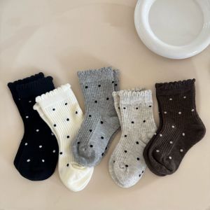 5Pairs/set Kids Socks For Girls Spring Autumn Soft Cotton Polka Dot Childrens Socks Fashion Kids Sweet Cute Knitted Socks 2-12Y