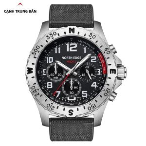 Đồng Hồ Nam Năng Lượng Mặt Trời NORTH EDGE 2025 MACH 2 Thép Không Gỉ 316 Máy Quartz Chống Nước 50M Chức Năng Bấm Giờ Kiểu Phi Công