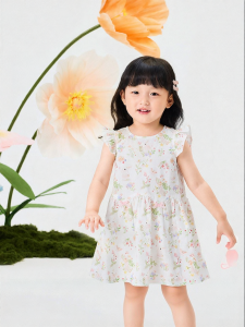 Purcotton | Floral Pattern Princess Dress With Flutter Sleeves Girls Summer New