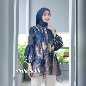 Batik Wanita Modern Kancing Dengan Lengan Balon Blus akarsana