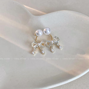 Pearl Butterfly Knot Earrings Womens New 2025 Cold Style Fringe High-End Sensation Tassel Hoop Earrings Elegant Stud Earrings