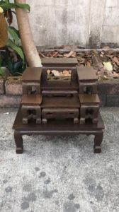 HOMEMAISAK  โต๊ะหมู่บูชา (ไม้สักแท้) หมู่ 7 หน้า 4 รวมฐาน สีโอ๊ค ขนาด กว้าง 34 ซม. ยาว 48 ซม. สูง 43 ซม.