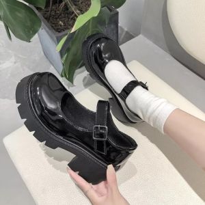 Round Toe Small Leather Shoes Womens British Style 2022 Spring New Japanese Style Jk Uniform Black Platform Buckle Mary Jane Shoes