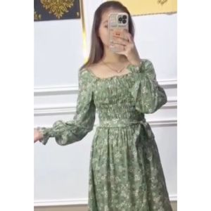 Godwin Collection - Maxy Dress Haruna Flow Elegant Dress Floral Gaya Korean Vintage Terbaru Dress Wanita Motif Bunga Cantik Kekinian