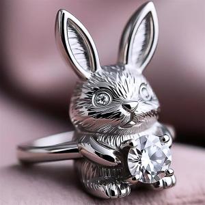 Huitan Rabbit Shaped Ring for Women Cute Wedding Party Trendy Accessories Inlaid Shining Cubic Zirconia Fresh Animal Jewelry