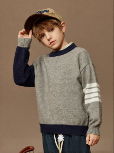 Ask Junior | Color Block Academic Style Thickening Warm Kids Knitwear
