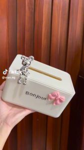 Hộp Đựng Khăn Giấy Gấu BONJOUR Trắng Kem Sang Trọng Cao Cấp Phong Cách Bắc Âu