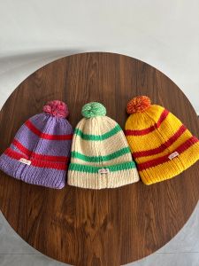 Childrens Knitted Woolen Hat Autumn Winter Warm Overhead Cap Travel Themed Letter Logo Boys Girls Solid Color Knit Hat