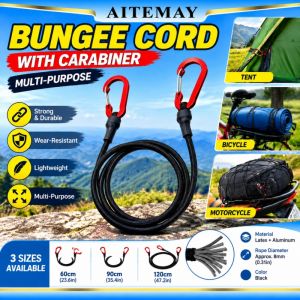 Aitemay chịu lực cao dây Bungee 8mm Latex dây co giãn Xích carabiner nhôm dây đai có móc khóa 60cm 90cm 120cm cho hành lý xe máy cắm trại