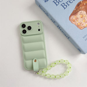 szhaiyu | Down Jacket Bead Wrist Strap Phone Case for IPhone 17E 16E 17 Air 16 15 Plus 14 13 12 11 Pro Max X XR XS Soft Silicone Cover