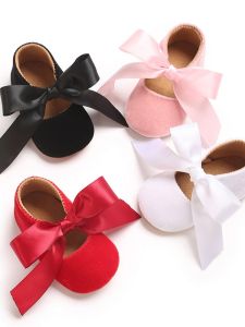 Princess Style Baby Walking Shoes Soft Bottom Flat Bottom Slip-On Shoes with Butterfly Knot for 0-1 Year Old Babies