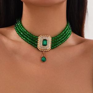 KunJoe Elegant Multilayer Crystal Beads Chain Necklace Women Luxury Water Drop Short Choker Wedding Jewelry Bride Neck Ornament
