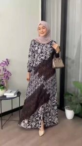 Gamis Batik Twill Motif Terbaru Full Kancing Depan Tali Samping Bahan Premium Kekinian