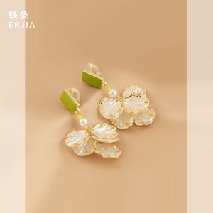 Fresh Green Geometry Long Clip-On Earrings Shell Design Mosquito Coil Tray No Piercing Required Fashionable Vacation Style