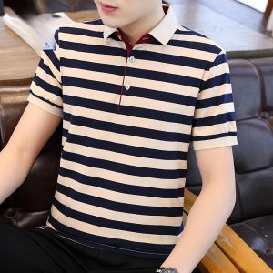 ROMON | Summer Lightweight Cotton Mens Striped Short Sleeve T-Shirt