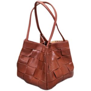 Trendy Cowhide Woven Bucket Bag