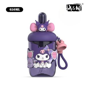 X&W 650ML Sanrio Theme Space Cup Tritan Straw Cup with Carrying Rope Waterbottle Melody Cinnamoroll Cup Portable Outdoor Use