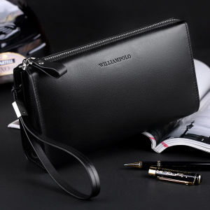 WILLIAMPOLO | Genuine Leather Large Capacity Zip Mens Clutch