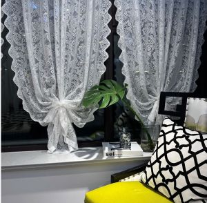 French Style Lace Window Curtain No Punching White Gauze Curtain Magic Stick Decoration Bedroom Balcony Blind Light Blocking Installation
