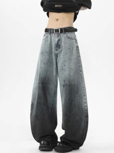 OUMULONG | Painted Distressed Wide Leg Jeans Men Pants