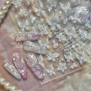 OIMG | 5D Jelly Ice Transparent Nail Stickers Pink Green Nail Butterfly Sticker Self Adhesive Flowers Butterfly Nails Art 3D Decoration