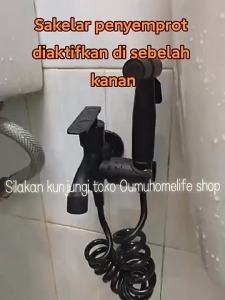 Kran Cabang SUS304 Hitam Matte 1/2 Inch dengan Jet Shower Toilet & Selang 1.5M | Double Faucet Mesin Cuci & Bidet Spray