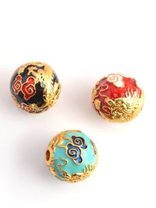 ลูกปัดทรงกลมรูตรงสำหรับสร้อยข้อมือและสร้อยคอ DIY วัสดุอื่นๆ ลวดลายฉลามทองแดงเคลือบเคลือบแก้วแบบจาง