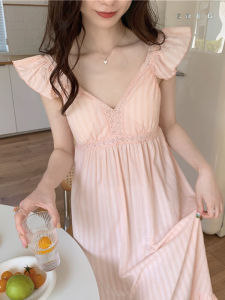 Cô Gái Ngọt Ngào Ren Vải Lanh Cotton Mùa Hè Đồ Ngủ Jumpsuit Có Miếng Lót Ngực Váy Ngắn Thường Ngày Phong Cách Gia Đình Dành Cho Thanh Niên