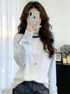 GEBOFU | Snow Cotton Raglan Sleeves Stripe T-Shirt Loose Layering Top