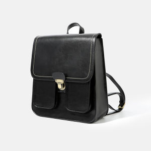 Vintage British Style Leather Shoulder Bag Womens College Fashion Backpack Waterproof Anti-Tear Zipper Closure Backpack