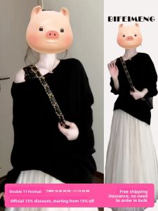 BIFEIMENG | Đầm Len Đen Phong Cách Pháp Elegante