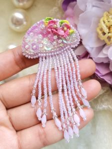 Romantic Pink Macaron Floral Hairpin French Bead Embroidery Hair Accessories Jellyfish Brooch Pin Original Design Hair Accessories