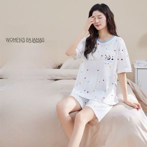 MiiOW | Pure Cotton Sleepwear Womens Short Sleeve Loose Casual Home Clothes Three-piece Set Summer Anti-vacuum Design Thin Fabric
