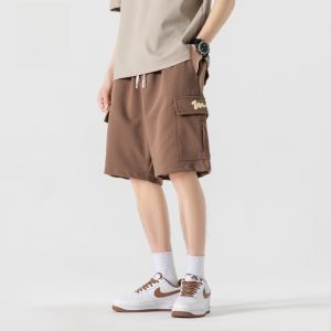 ROMON | Lormen Mens Summer Thin Sport Elastic Work Pants Trendy Loose Straight Leg Workwear Five-Quarter Pants Mid-Length Shorts