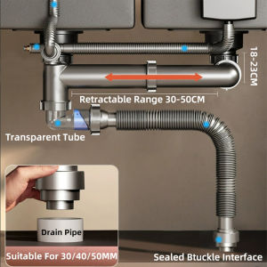 Kitchen Drain Pipe Anti-odor And Anti-blocking Sink Pipe Drain Pipe Single Or Double Garbage Trap Sink Accessories Household Space-saving Sink Stopper Overflow Waste Drainage Kits