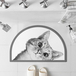 VIKAMA Semi-Circular Cat Bathroom Mat Anti Slip Absorbent Quick Drying Shower Room Bathroom Home Decoration