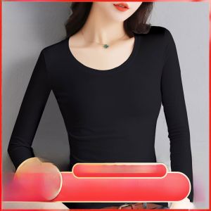 เสื้อยืดคอกลมแขนยาวทรงสลิมฟิตผ้าฝ้ายแท้สำหรับผู้หญิง เสื้อชั้นในสีดำบาง ทรงเข้ารูป เสื้อเชิ้ตสีขาวบาง ฤดูใบไม้ร่วง 2022