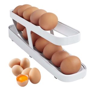Double Layer Rolling Egg Dispenser Home Refrigerator Large Capacity Egg Storage Box Automatic Scrolling Egg Holder Kitchen Tools