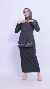 Seragam Wanita Baju PDH Abu Guru wanita Setelan Abu Tua wanita Blazer Abu Tua rok Span Baju PNS Abiu Tua Wanita rok Span