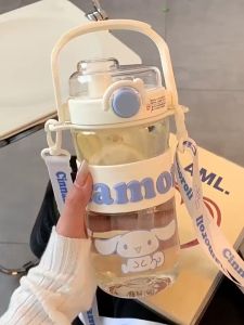 【Sanrio】780ml Large Capacity Kuromi Cartoon Double Drink Straw Cup with Strap Water Bottle Transparent Drinkware Cup