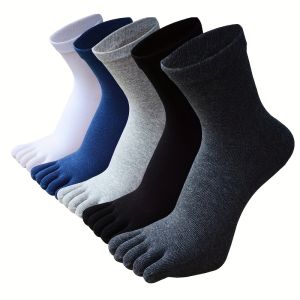 5 pairs of mens solid color five finger socks  simple cotton  odor resistant and breathable split toe socks