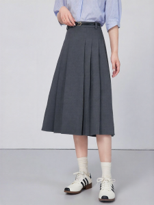 A-Line Gray Autumn Womens Business Suit Pleated Skirt