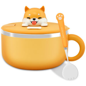 1200ml Ramen Bowl 304 Stainless Steel Noodle Bowl with Lid and Spork Heat Resistant with Handles Ramen Noodles Bowl Cooker