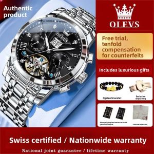 OLEVS | New Automatic Mechanical Watch Black Skeleton Water-Resistant Night Light
